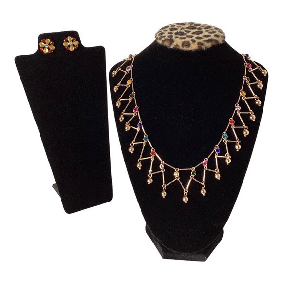 Anna & Ava Gold Tone And Drop Bead Multicolor Rhinestone Collar Necklace - Picture 5 of 14